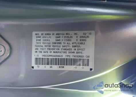 2010 Honda Accord 3.5 Ex-L from USA, damaged, VIN 1HGCS2B86AA006422